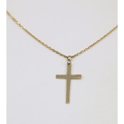 14K Yellow Gold Resizable Infinity Cross Charm Pendant Cable Link Chain Necklace
