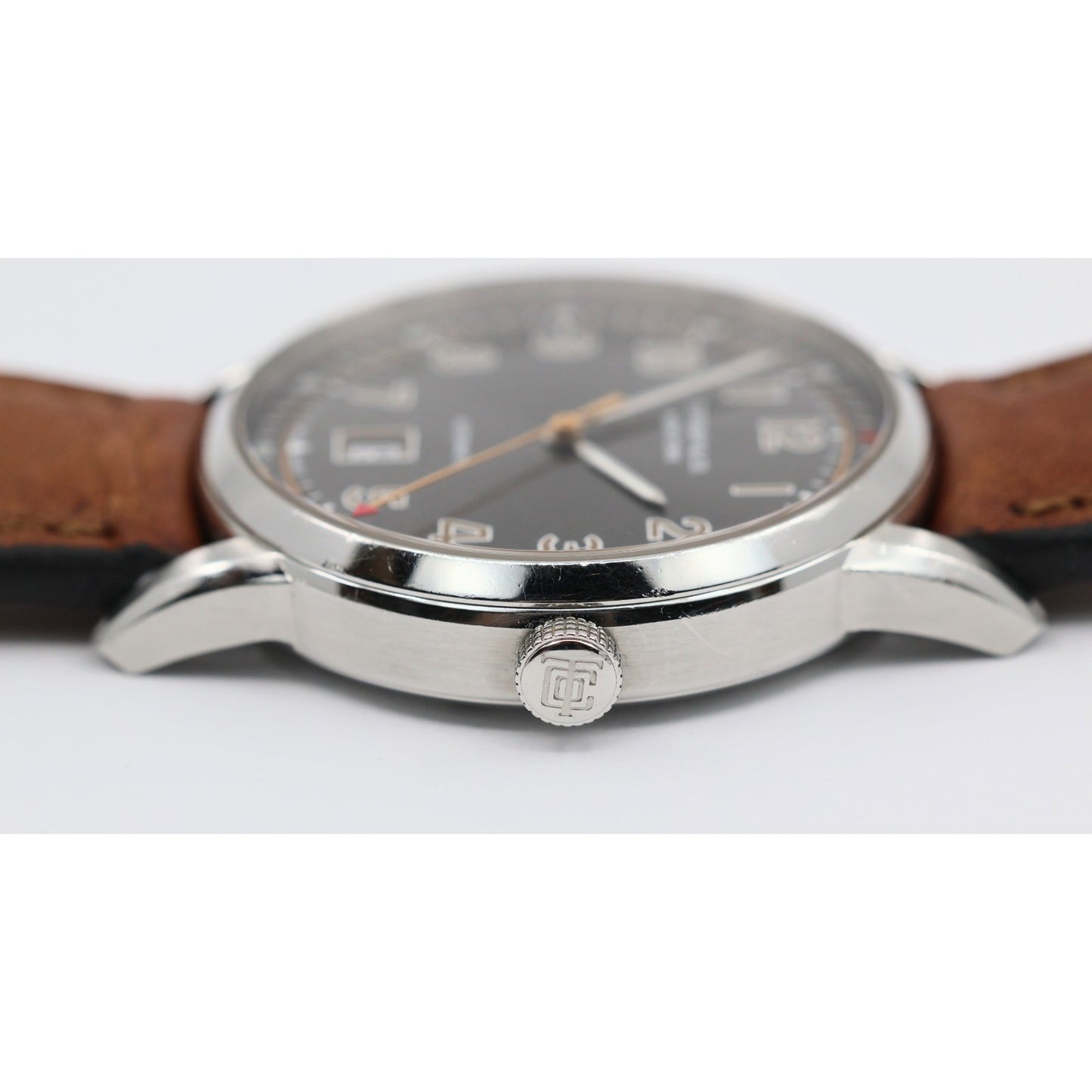 Tiffany & Co. CT60 Stainless Steel 40mm Men's Watch Brown Leather Band Gray Dial