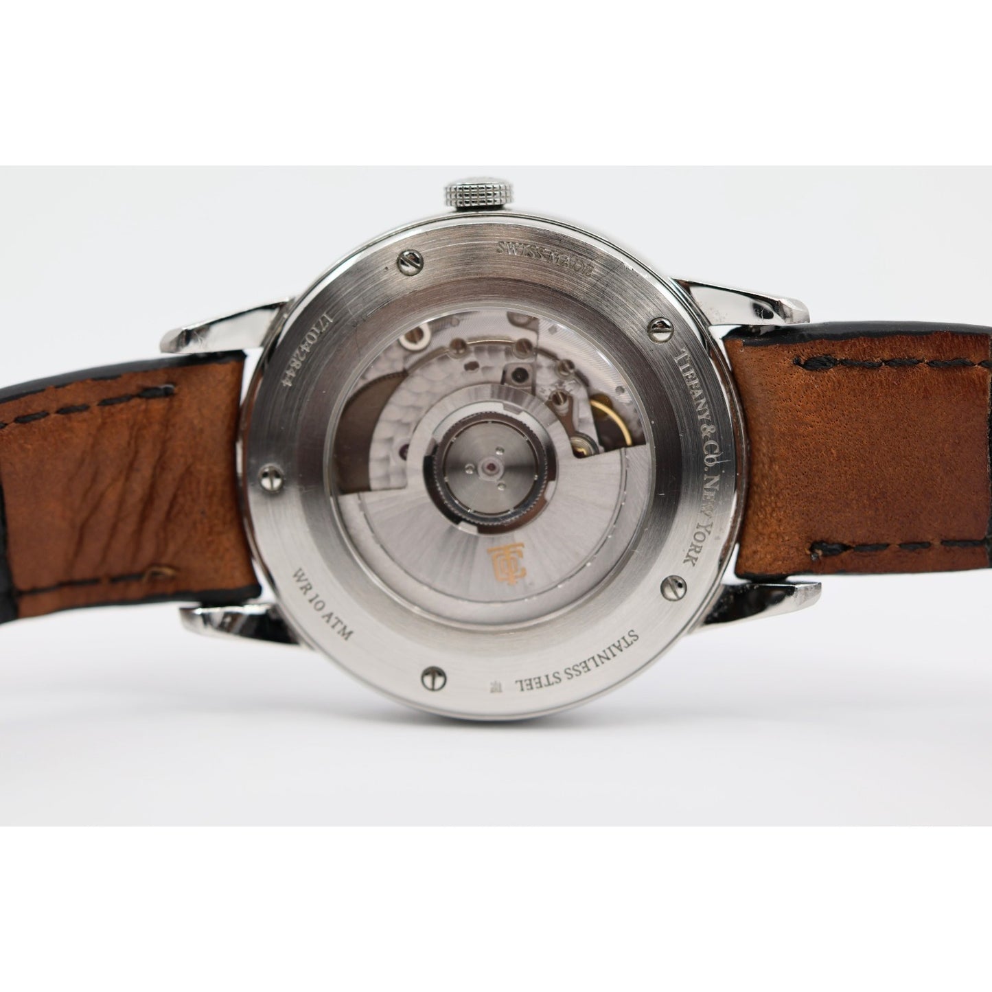 Tiffany & Co. CT60 Stainless Steel 40mm Men's Watch Brown Leather Band Gray Dial
