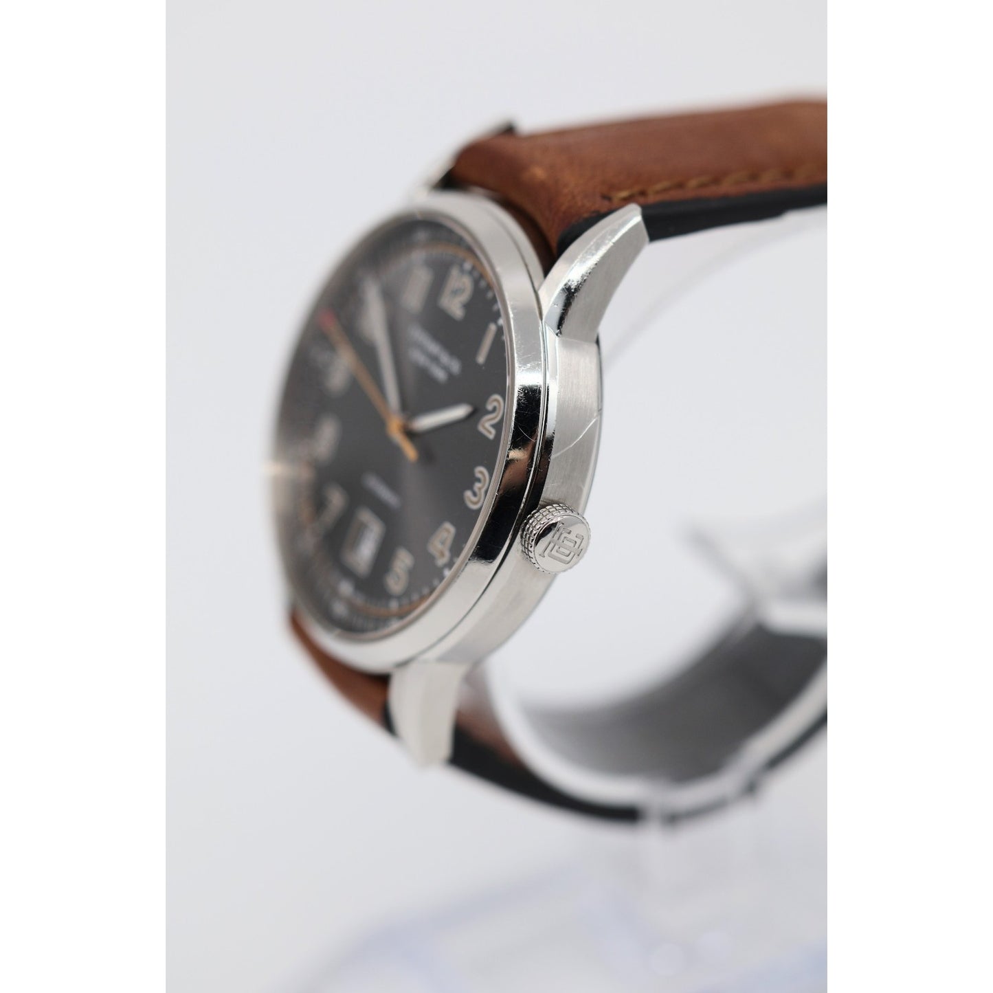 Tiffany & Co. CT60 Stainless Steel 40mm Men's Watch Brown Leather Band Gray Dial