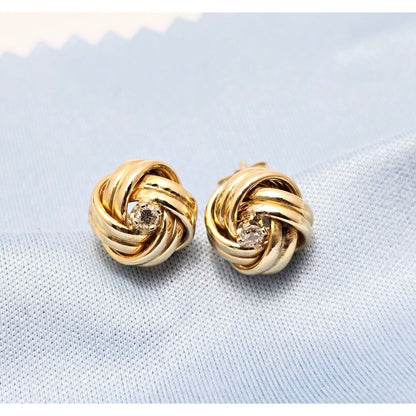 14K Yellow Gold Twist Knot Diamond Stud Earrings