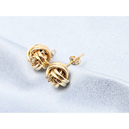 14K Yellow Gold Twist Knot Diamond Stud Earrings