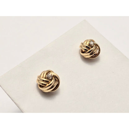 14K Yellow Gold Twist Knot Diamond Stud Earrings