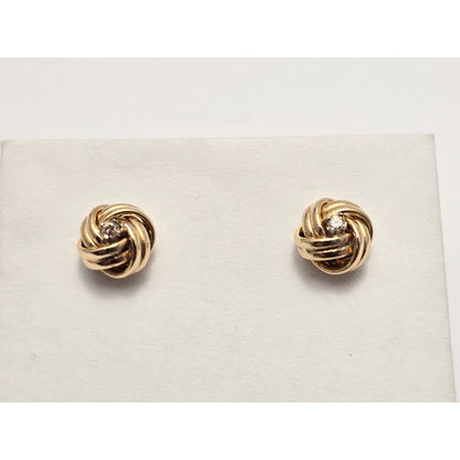 14K Yellow Gold Twist Knot Diamond Stud Earrings