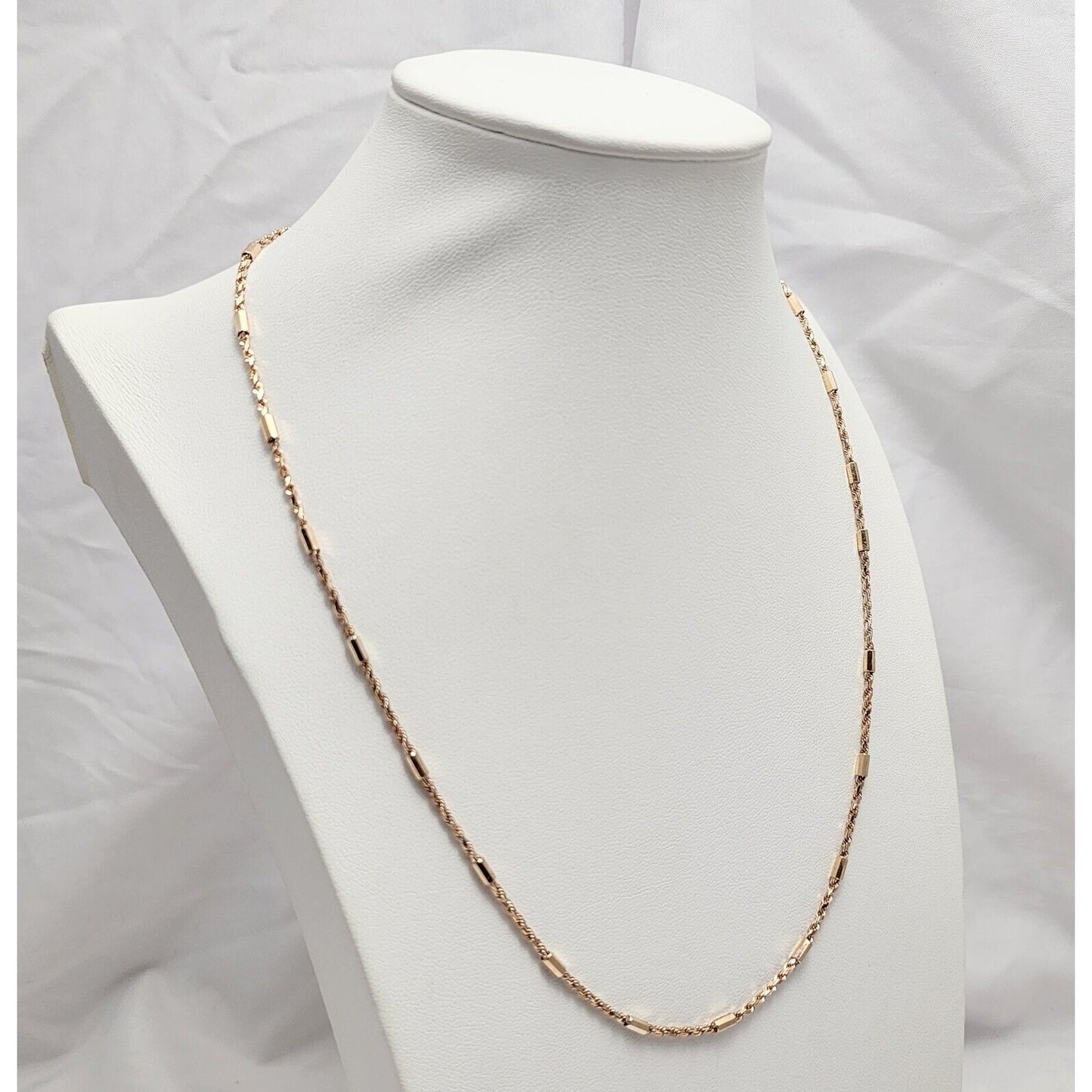 14K Rose Gold Bar & Rope Chain Necklace