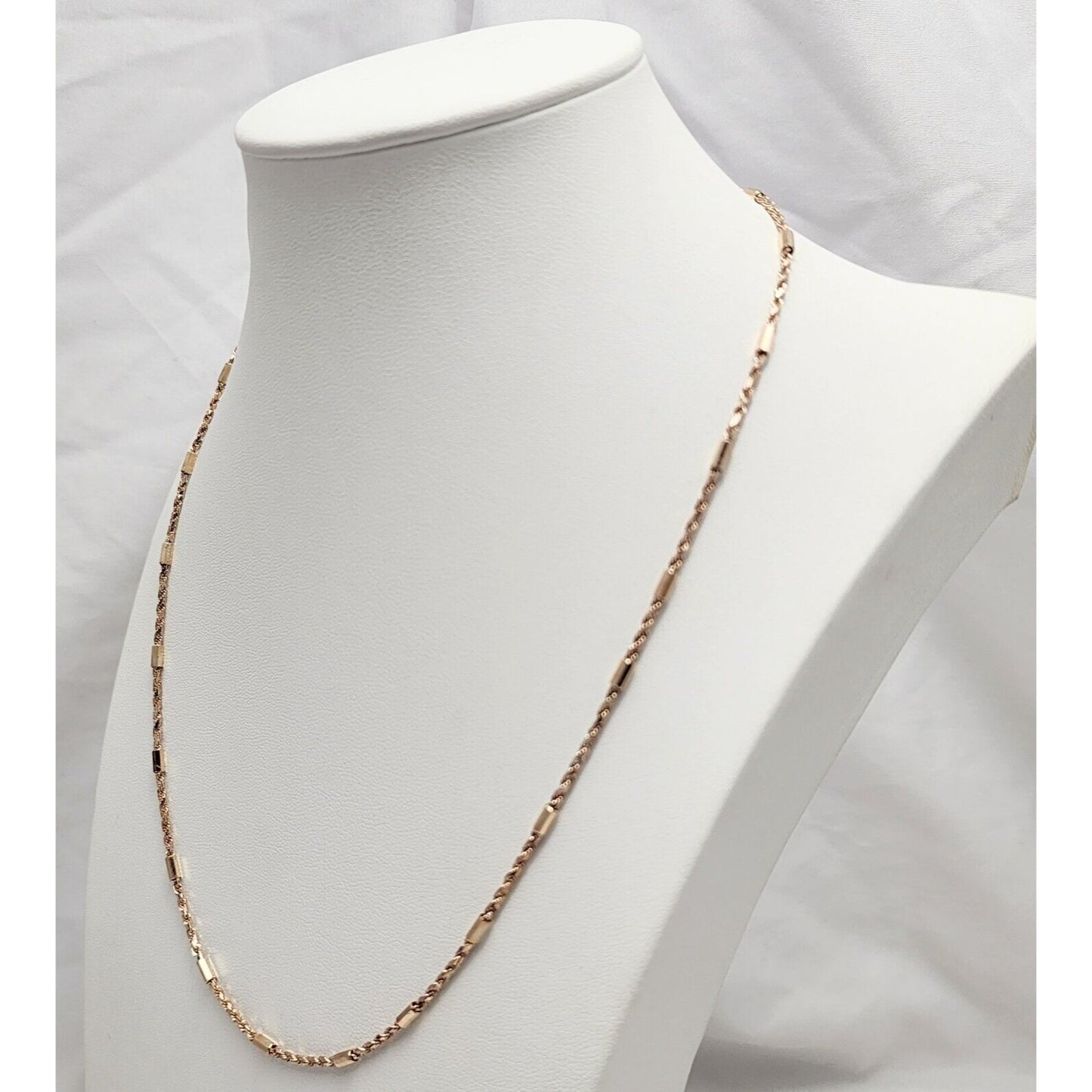 14K Rose Gold Bar & Rope Chain Necklace