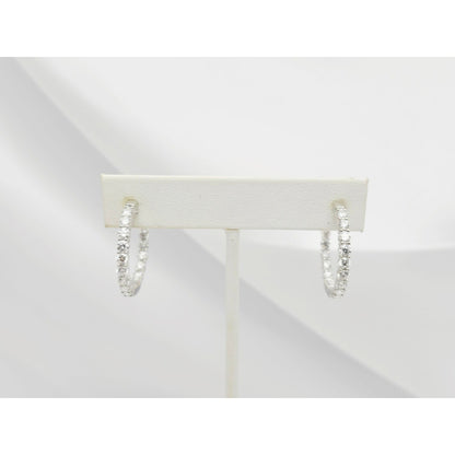 14K White Gold Double Diamond Round Hoop Earrings