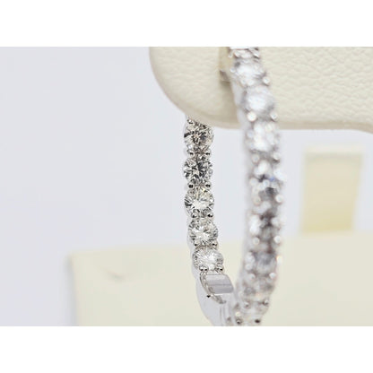 14K White Gold Double Diamond Round Hoop Earrings