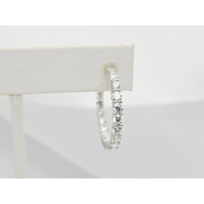 14K White Gold Double Diamond Round Hoop Earrings