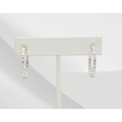 14K White Gold Double Diamond Round Hoop Earrings