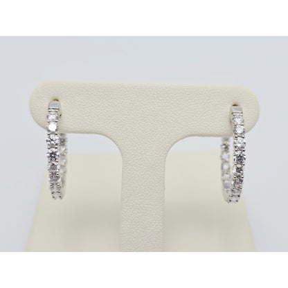 14K White Gold Double Diamond Round Hoop Earrings