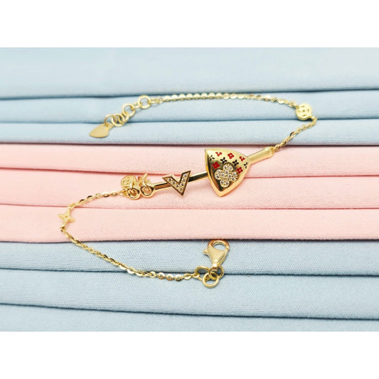 18K Yellow Gold Motion Enamel V Resizable Link Chain Bracelet