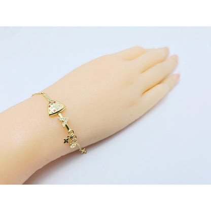 18K Yellow Gold Motion Enamel V Resizable Link Chain Bracelet
