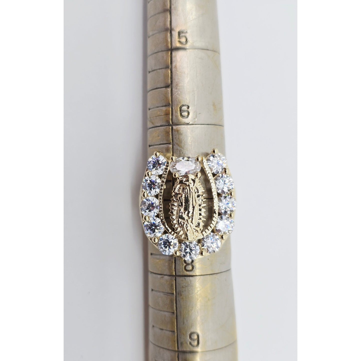 14K Yellow Gold Saint Mary Guadalupe CZ Ring
