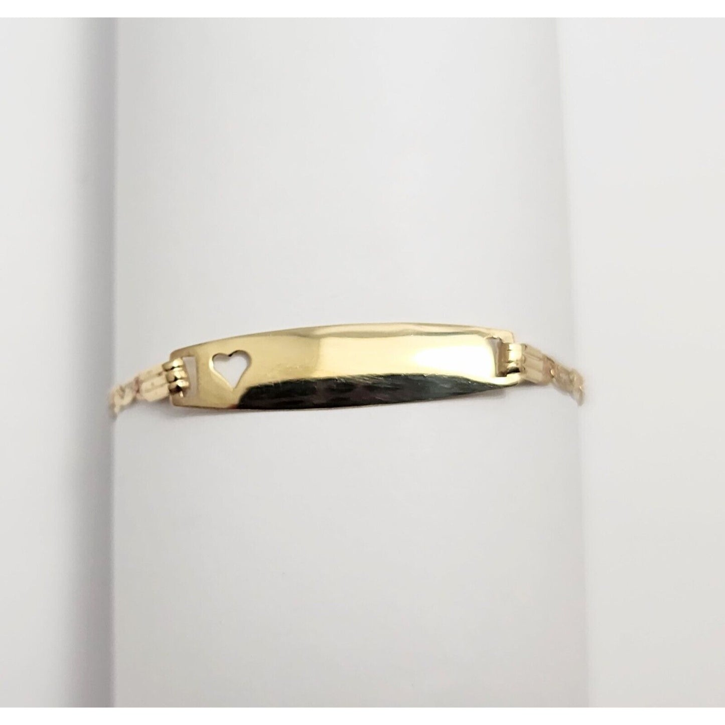 14K Tri Tone Gold Baby Link ID Heart Bracelet