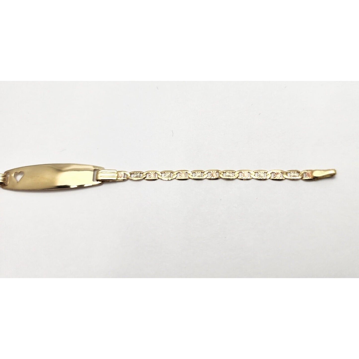 14K Tri Tone Gold Baby Link ID Heart Bracelet