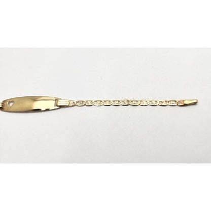 14K Tri Tone Gold Baby Link ID Heart Bracelet