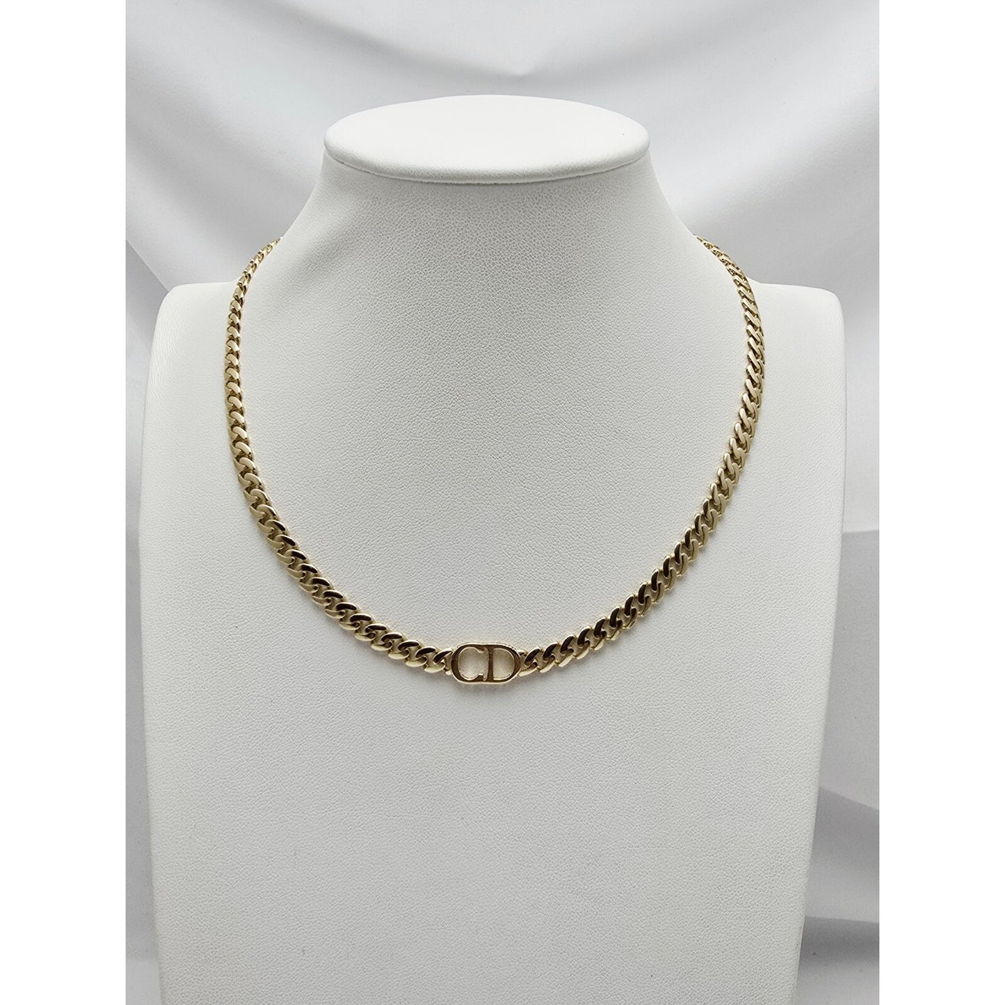 14K Yellow Gold Initial "CD" Choker Cuban Link Chain Necklace Italy
