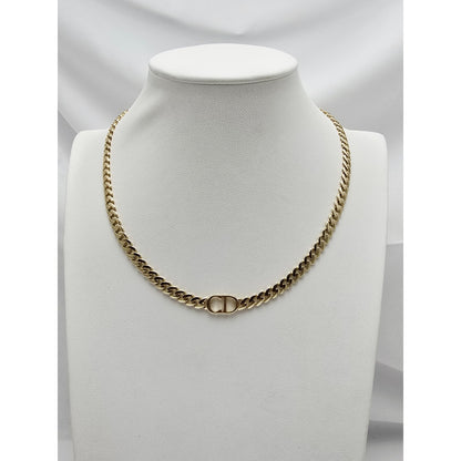 14K Yellow Gold Initial "CD" Choker Cuban Link Chain Necklace Italy