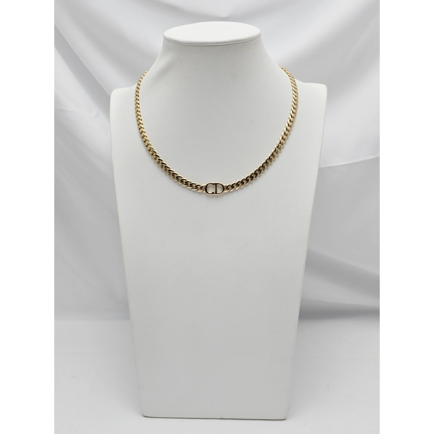14K Yellow Gold Initial "CD" Choker Cuban Link Chain Necklace Italy