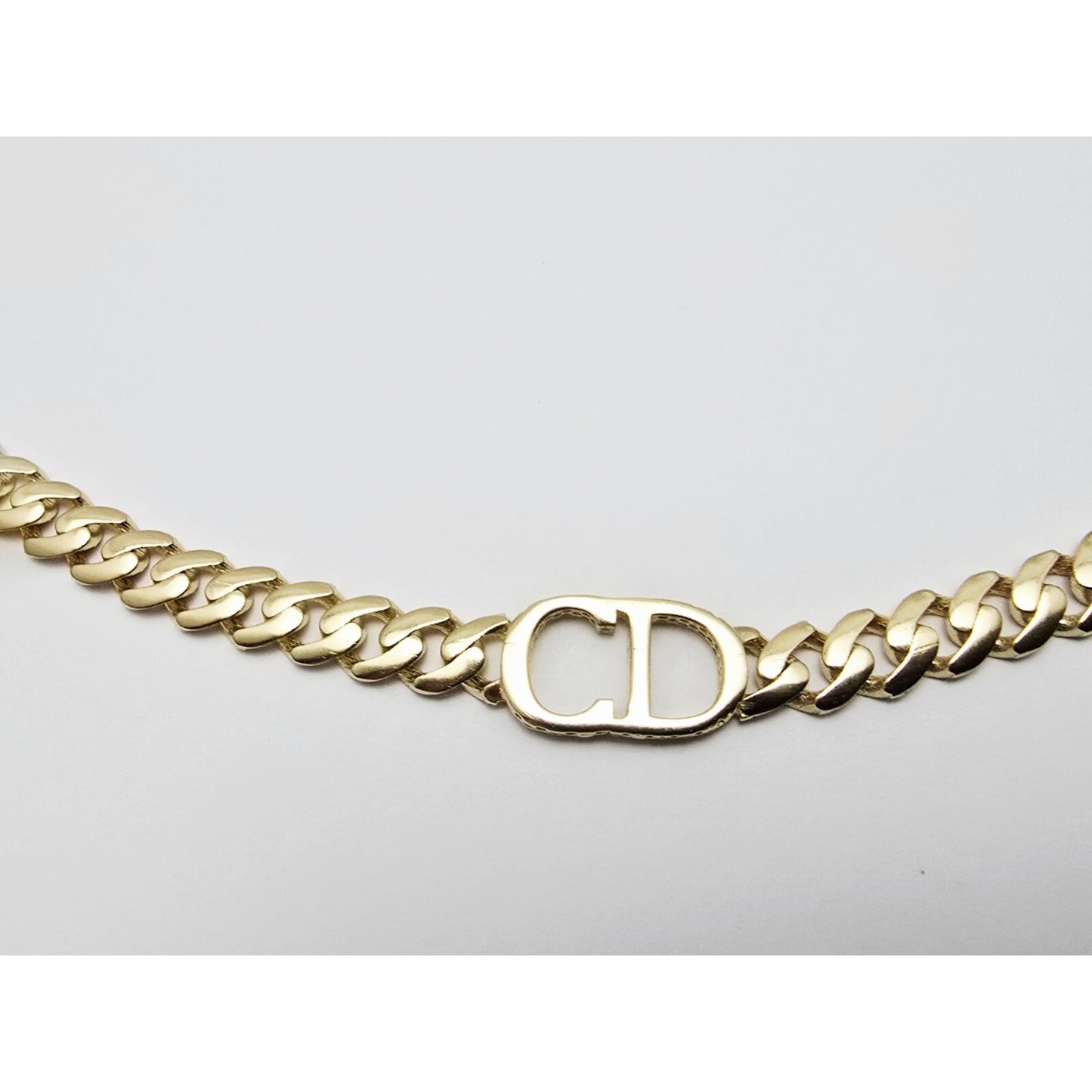 14K Yellow Gold Initial "CD" Choker Cuban Link Chain Necklace Italy