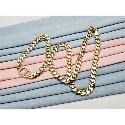 14K Yellow Gold Initial "CD" Choker Cuban Link Chain Necklace Italy