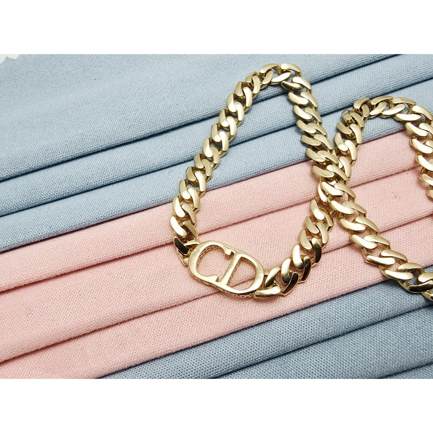 14K Yellow Gold Initial "CD" Choker Cuban Link Chain Necklace Italy