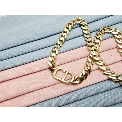 14K Yellow Gold Initial "CD" Choker Cuban Link Chain Necklace Italy