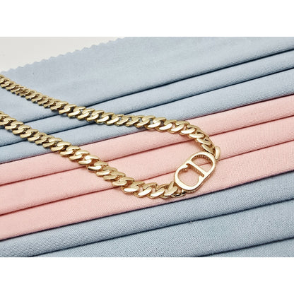 14K Yellow Gold Initial "CD" Choker Cuban Link Chain Necklace Italy
