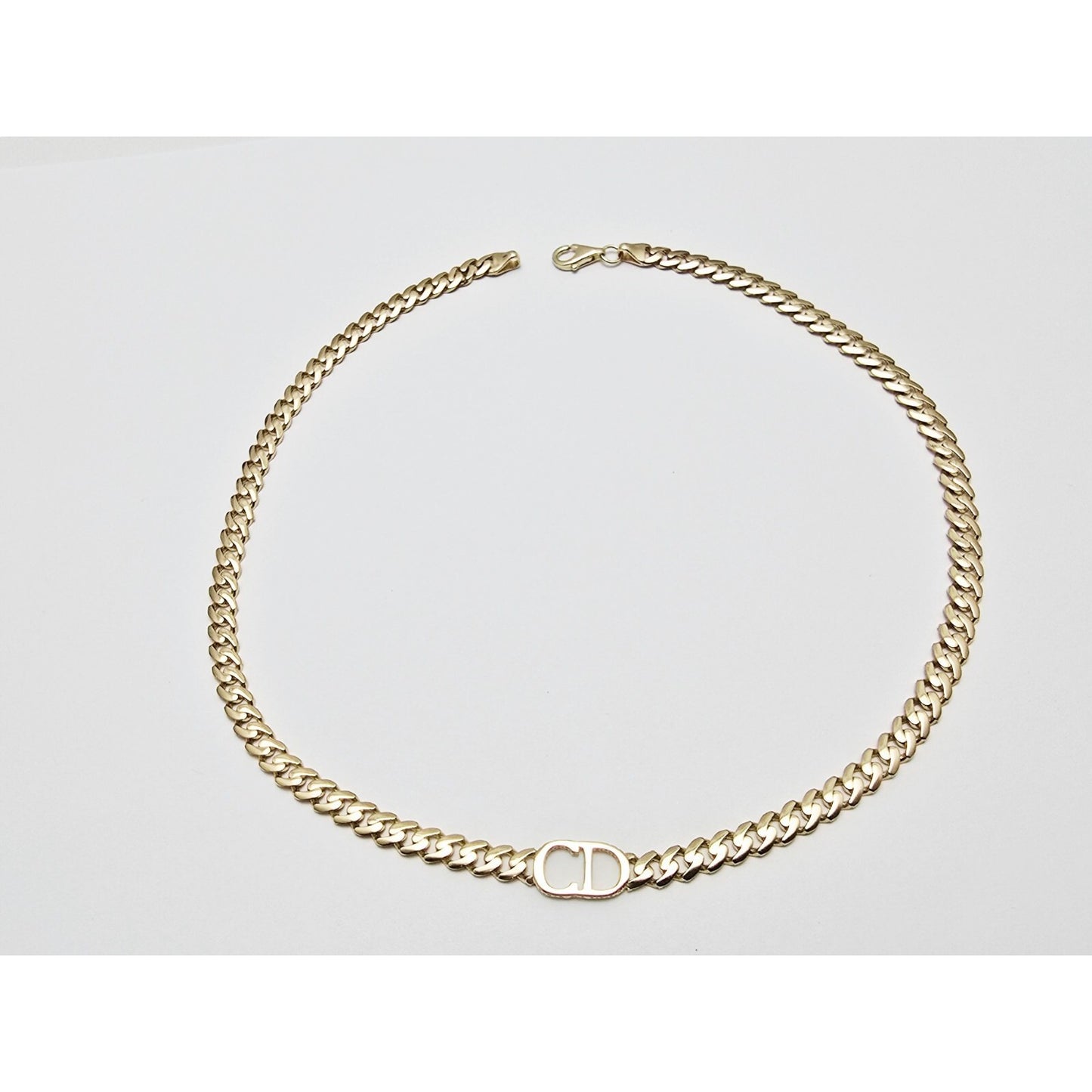 14K Yellow Gold Initial "CD" Choker Cuban Link Chain Necklace Italy