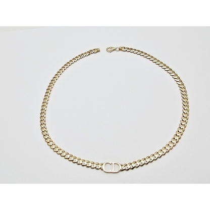 14K Yellow Gold Initial "CD" Choker Cuban Link Chain Necklace Italy