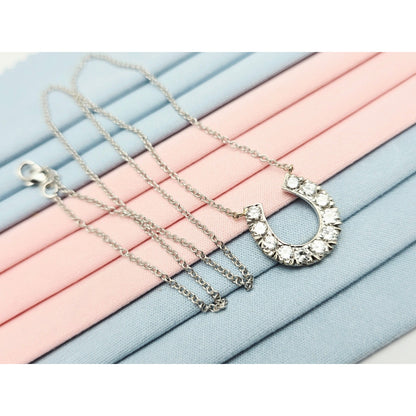 14K White Gold Cable Link Chain Necklace & Diamond Horseshoe Charm Pendant