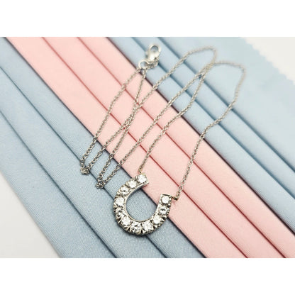 14K White Gold Cable Link Chain Necklace & Diamond Horseshoe Charm Pendant