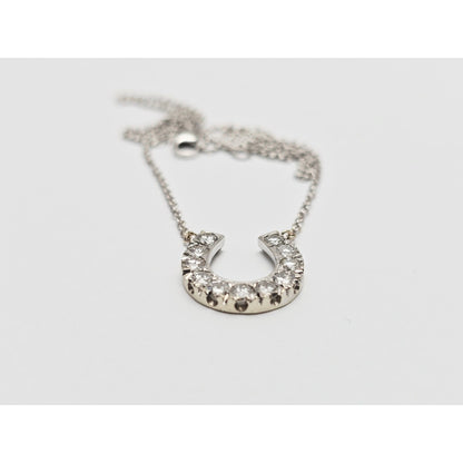 14K White Gold Cable Link Chain Necklace & Diamond Horseshoe Charm Pendant