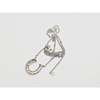 14K White Gold Cable Link Chain Necklace & Diamond Horseshoe Charm Pendant