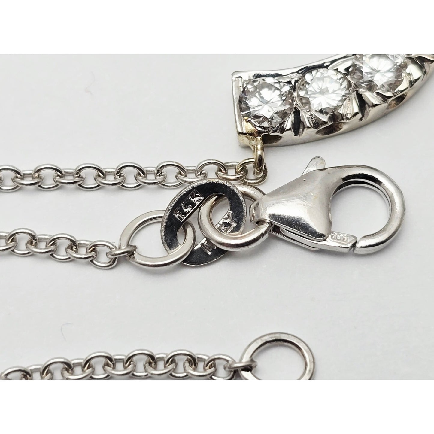 14K White Gold Cable Link Chain Necklace & Diamond Horseshoe Charm Pendant