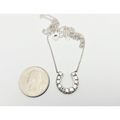 14K White Gold Cable Link Chain Necklace & Diamond Horseshoe Charm Pendant