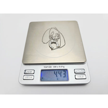 14K White Gold Cable Link Chain Necklace & Diamond Horseshoe Charm Pendant