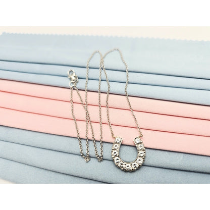 14K White Gold Cable Link Chain Necklace & Diamond Horseshoe Charm Pendant