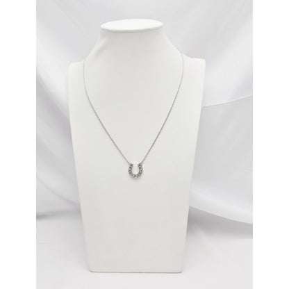 14K White Gold Cable Link Chain Necklace & Diamond Horseshoe Charm Pendant