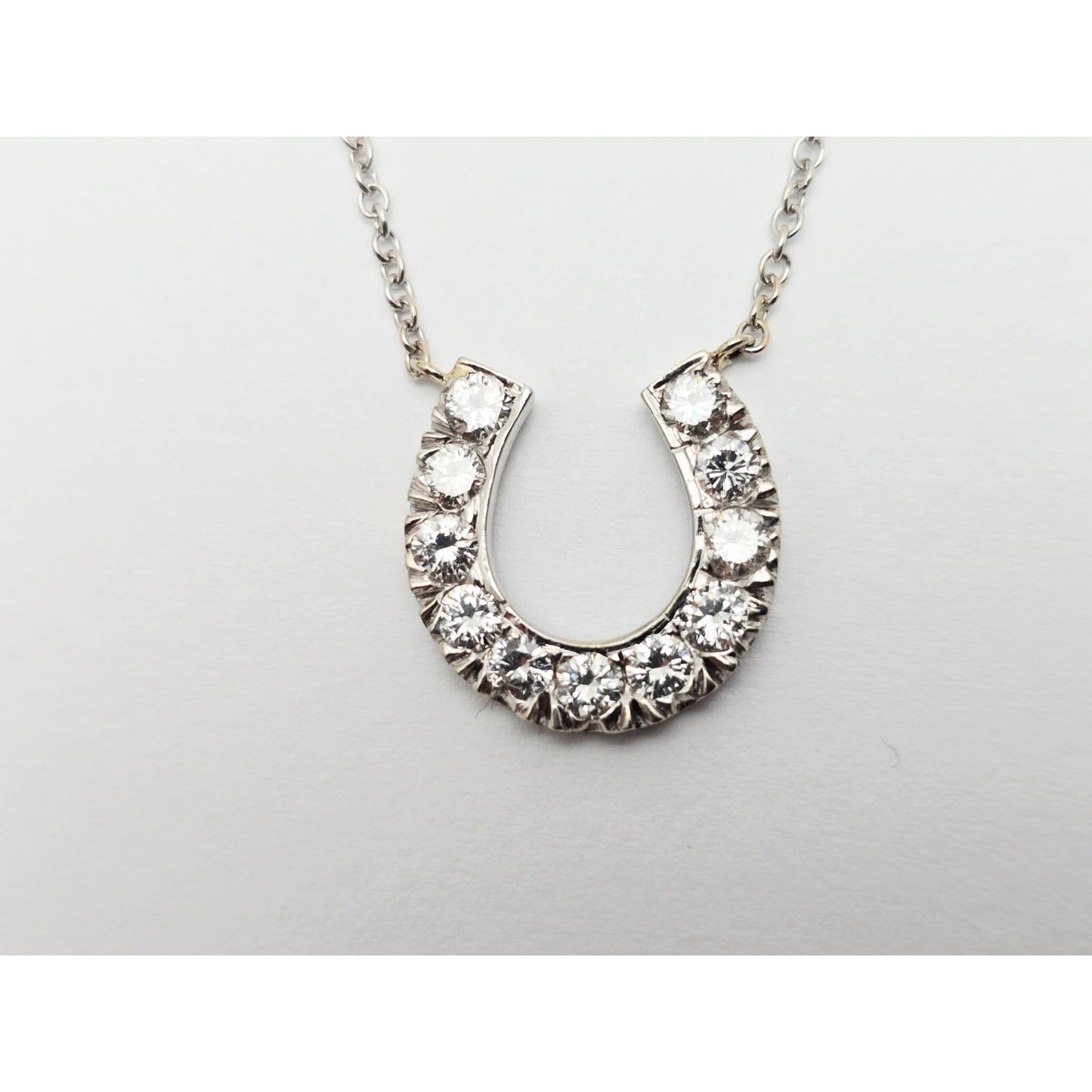 14K White Gold Cable Link Chain Necklace & Diamond Horseshoe Charm Pendant