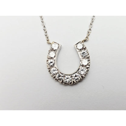 14K White Gold Cable Link Chain Necklace & Diamond Horseshoe Charm Pendant