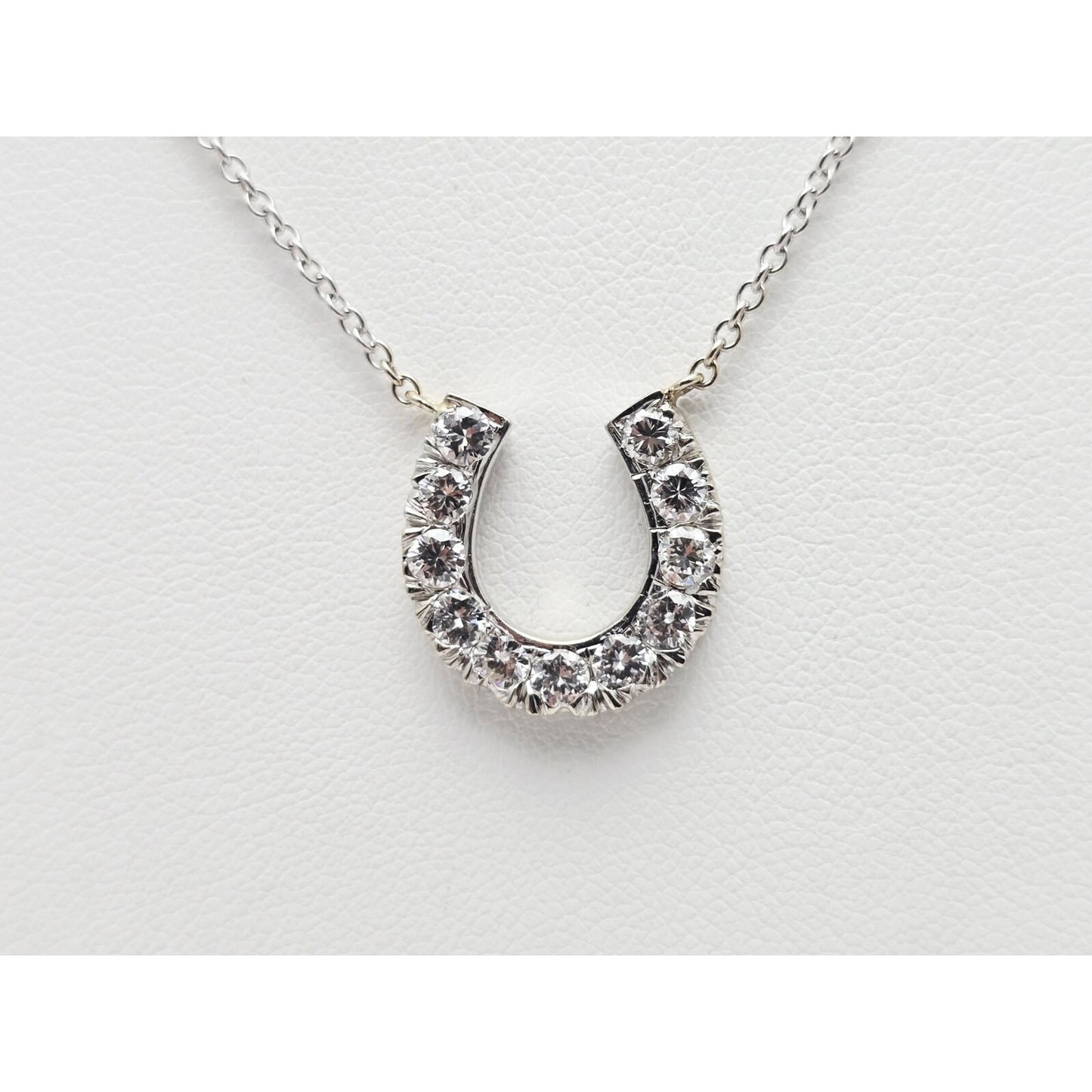 14K White Gold Cable Link Chain Necklace & Diamond Horseshoe Charm Pendant