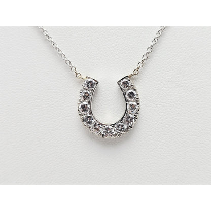 14K White Gold Cable Link Chain Necklace & Diamond Horseshoe Charm Pendant