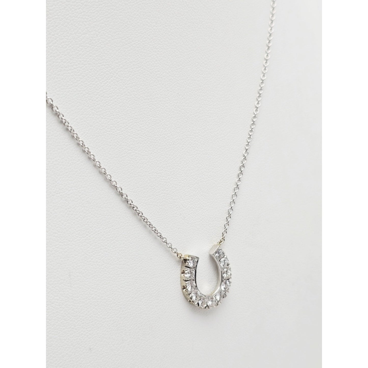 14K White Gold Cable Link Chain Necklace & Diamond Horseshoe Charm Pendant