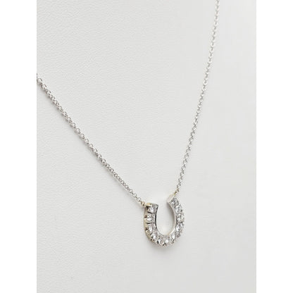 14K White Gold Cable Link Chain Necklace & Diamond Horseshoe Charm Pendant