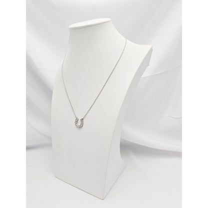 14K White Gold Cable Link Chain Necklace & Diamond Horseshoe Charm Pendant