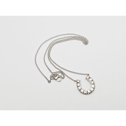 14K White Gold Cable Link Chain Necklace & Diamond Horseshoe Charm Pendant
