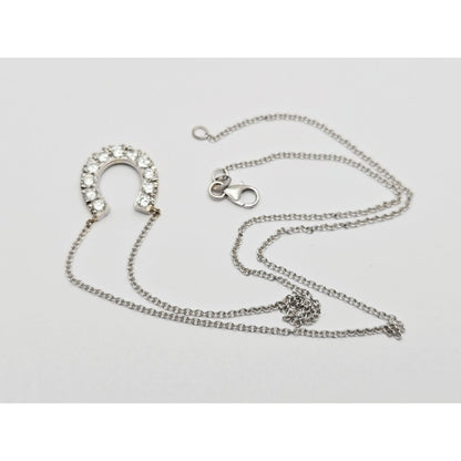 14K White Gold Cable Link Chain Necklace & Diamond Horseshoe Charm Pendant