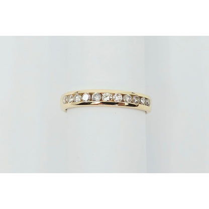 14K Yellow Gold Single Row Diamond Wedding Band Ring